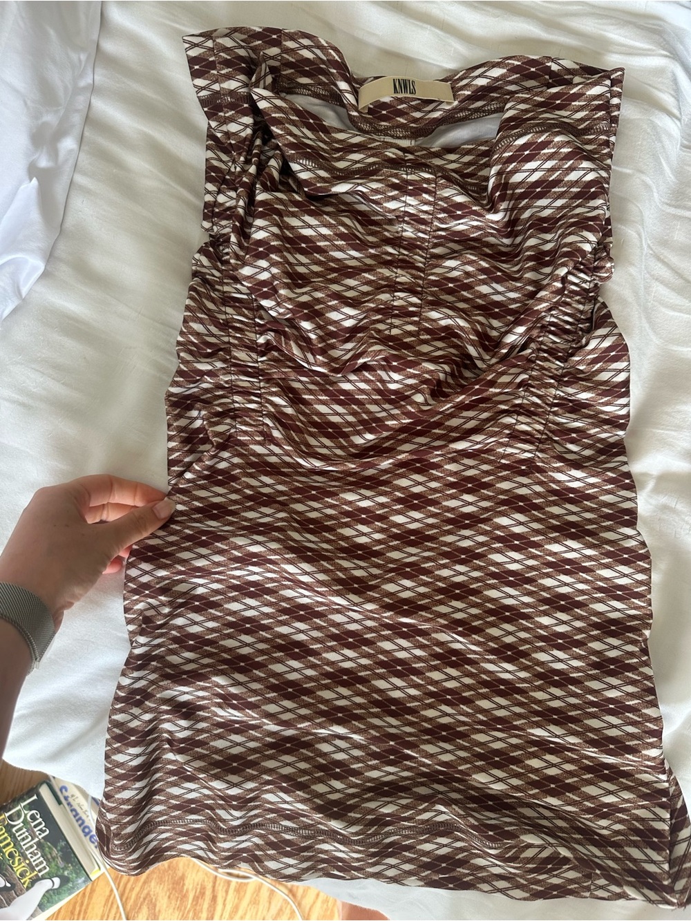 KNWLS Strapless Ruched Mini Dress in Brown Pattern - Picture 2 of 3